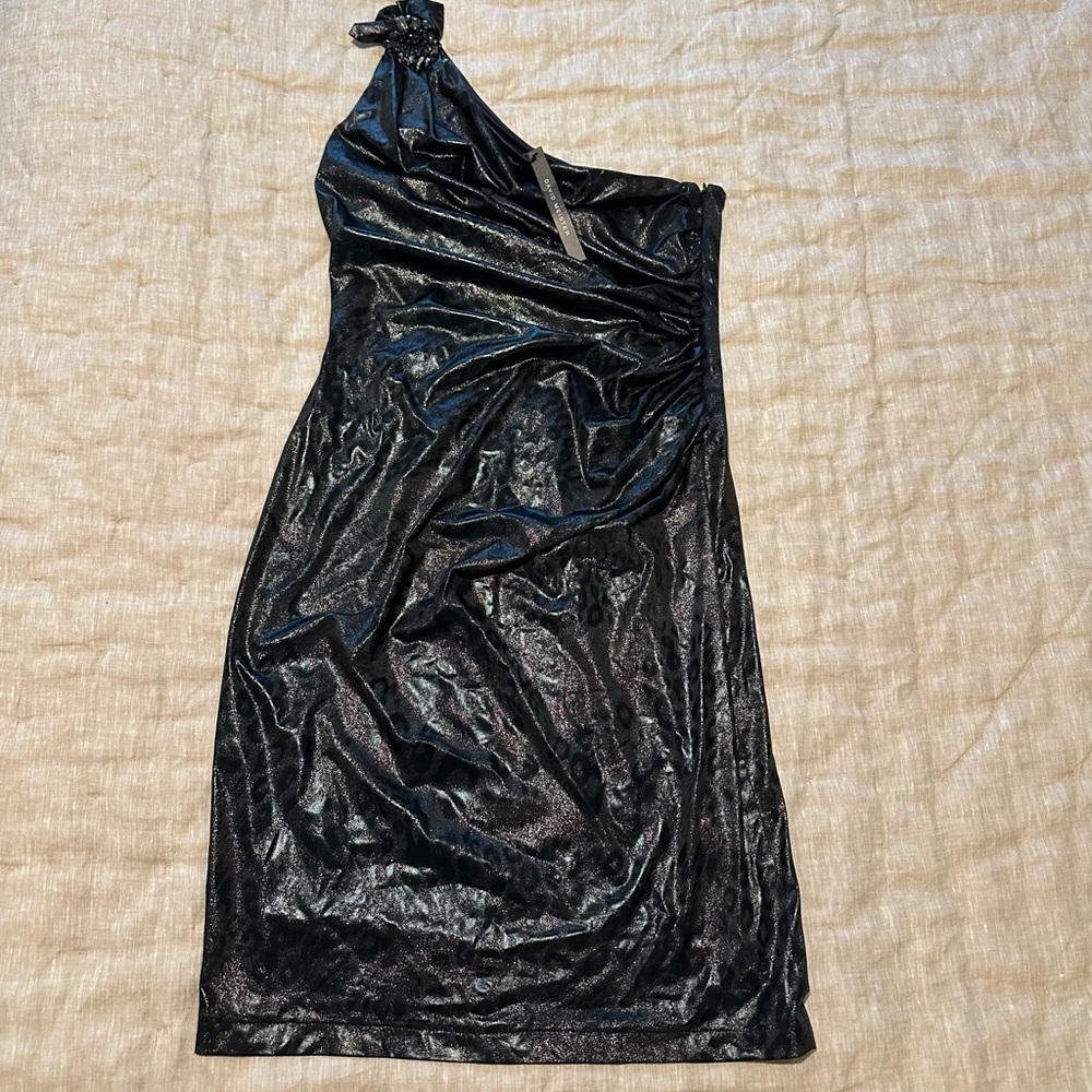 David Meister Shimmering Black One-Shoulder Dress